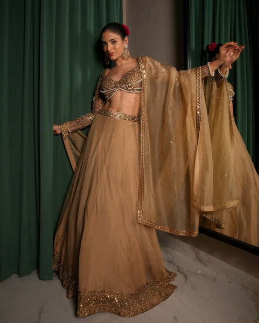 SANSKAARI PATAKHA GOLD LEHENGA SET