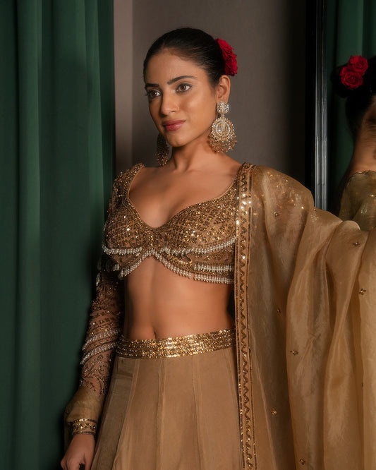 SANSKAARI PATAKHA GOLD LEHENGA SET