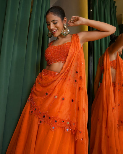 ORANGE CRUSHED LEHENGA SET