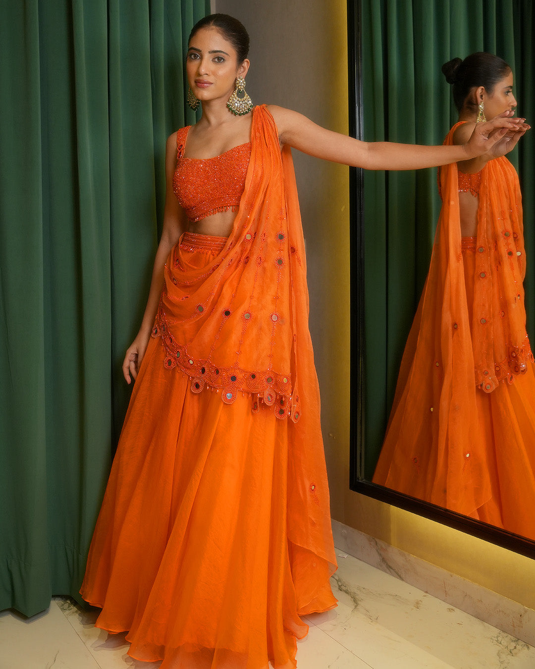 ORANGE CRUSHED LEHENGA SET
